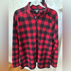 Eddie Bauer Red and Black Plaid Fleece Pullover